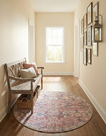 Pink Washable Nostalgia Round Rug