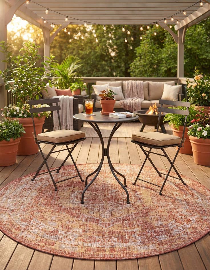 Detail image of  4' x 4'  Washable Traditional Indoor / Outdoor Round Rug