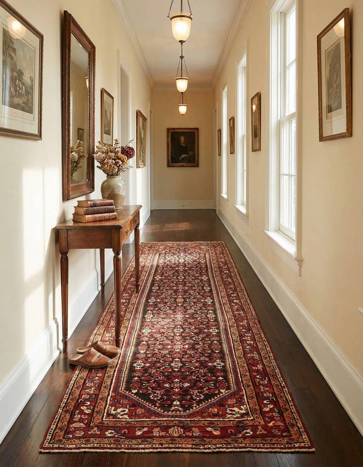 Detail image of 3' 10 x 11'  Hand Knotted Hossainabad Persian Wool Runner Rug