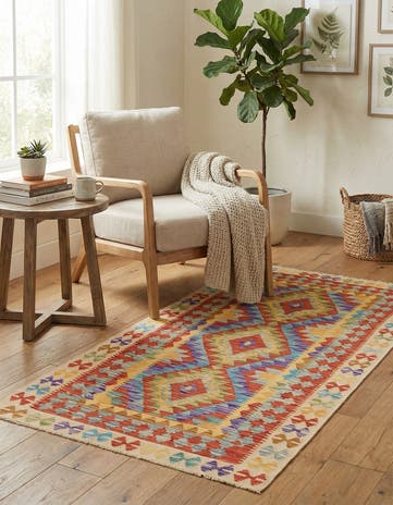 3' 5 x 6' 6 Hand Woven Kilim Maymana Wool Rug