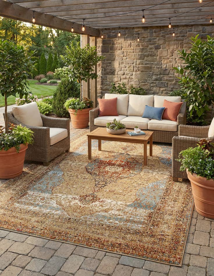 Detail image of 10' x 14'  Washable Traditional Indoor / Outdoor Rug