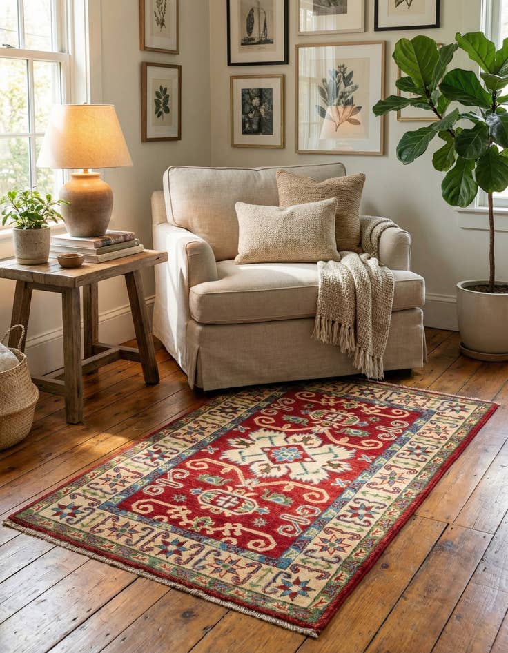 Detail image of 2' 8 x 4' 3  Hand Knotted Kazak Rug