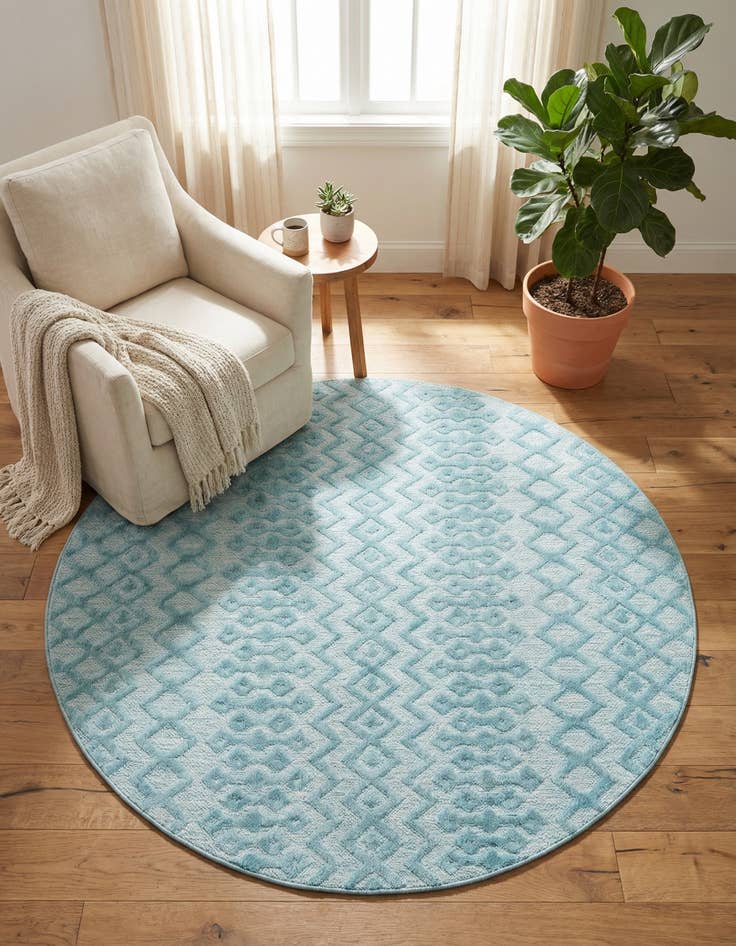 Detail image of 7' x 7'  Washable Trellis Textured Indoor / Outdoor Round Rug