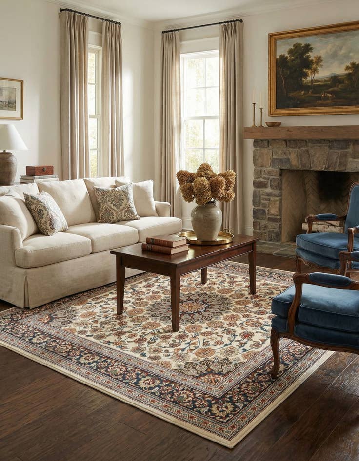 Detail image of 7' 10 x 7' 10  Washable Traditional Indoor / Outdoor Square Rug