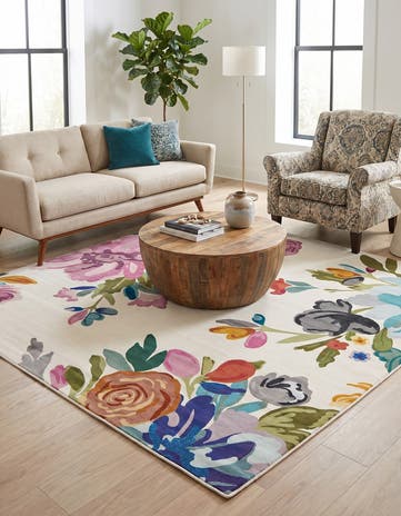 Ivory Blossom Square Rug