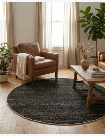 Midnight Denim Blue Palm Beach Jute Round Rug
