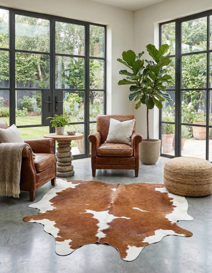 Detail image of 6' 2 x 6' 2 Cowhide Leather Square Rug