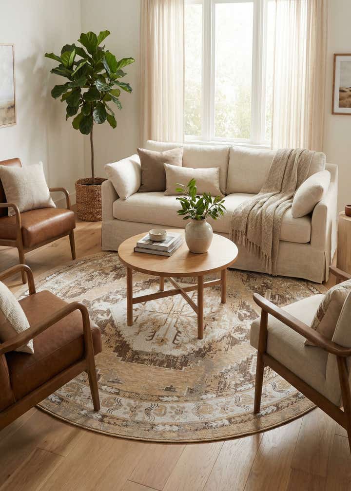 10' x 10' Easy-Clean Traditional Indoor / Outdoor Round Rug
