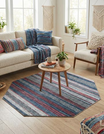 Navy Blue Washable Yara Octagon Rug