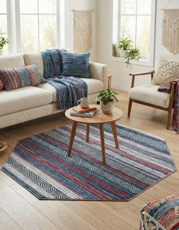 Navy Blue Washable Yara Octagon Rug