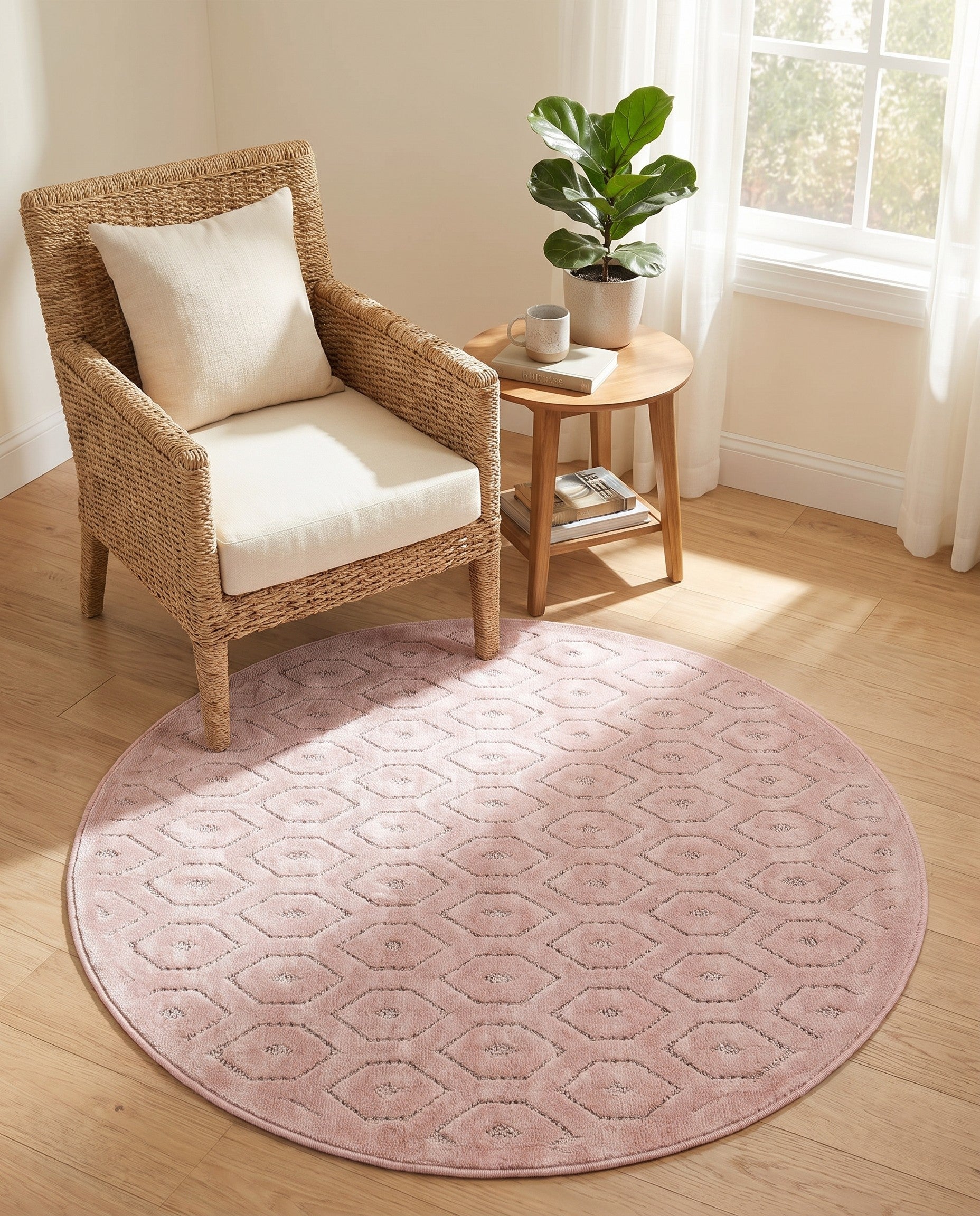 4' x 4' Easy-Clean Trellis Textured Indoor / Outdoor Round Rug