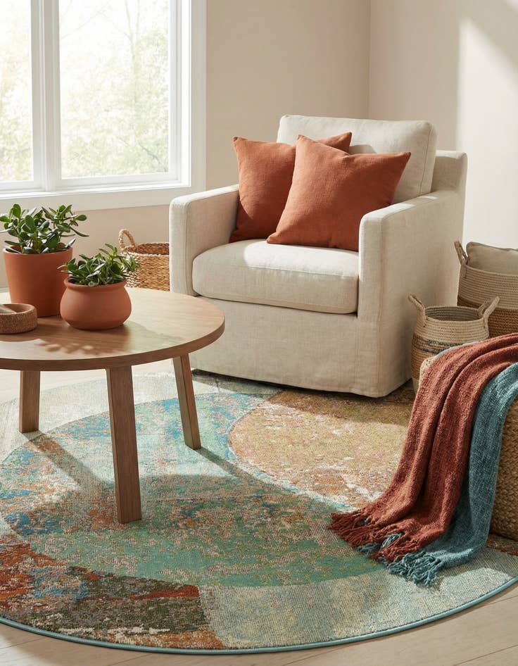 Detail image of 4' 1 x 4' 1  Washable Modern Indoor / Outdoor Round Rug