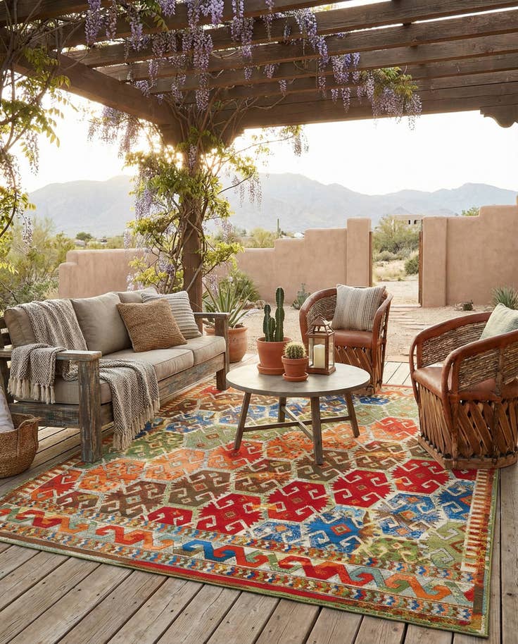 Detail image of 7' 10 x 10' Easy-Clean Southwestern Indoor / Outdoor Rug