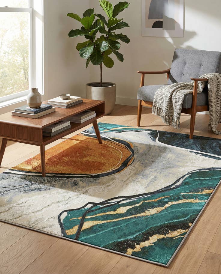 Detail image of 4' 1 x 6' 1 Easy-Clean Modern Indoor / Outdoor Rug