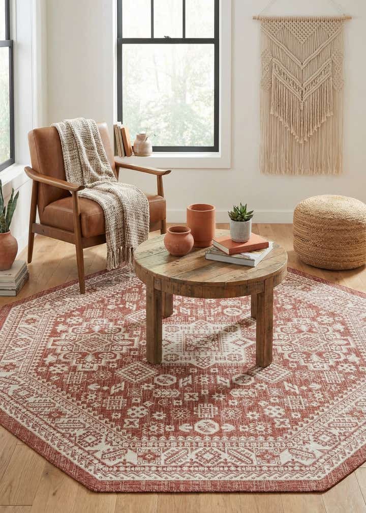 7' 10 x 7' 10 Easy-Clean Aztec Indoor / Outdoor Octagon Rug