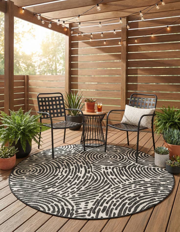 Detail image of 6' x 6' Easy-Clean Modern Indoor / Outdoor Round Rug