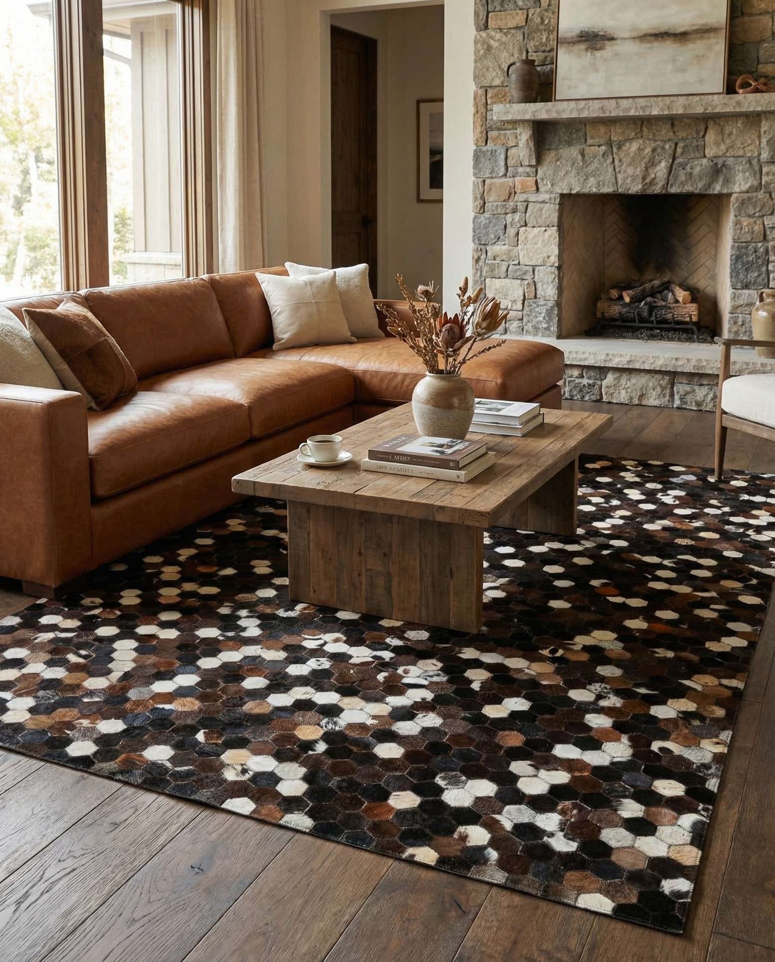 5' x 7' 9 Cowhide Leather Rug