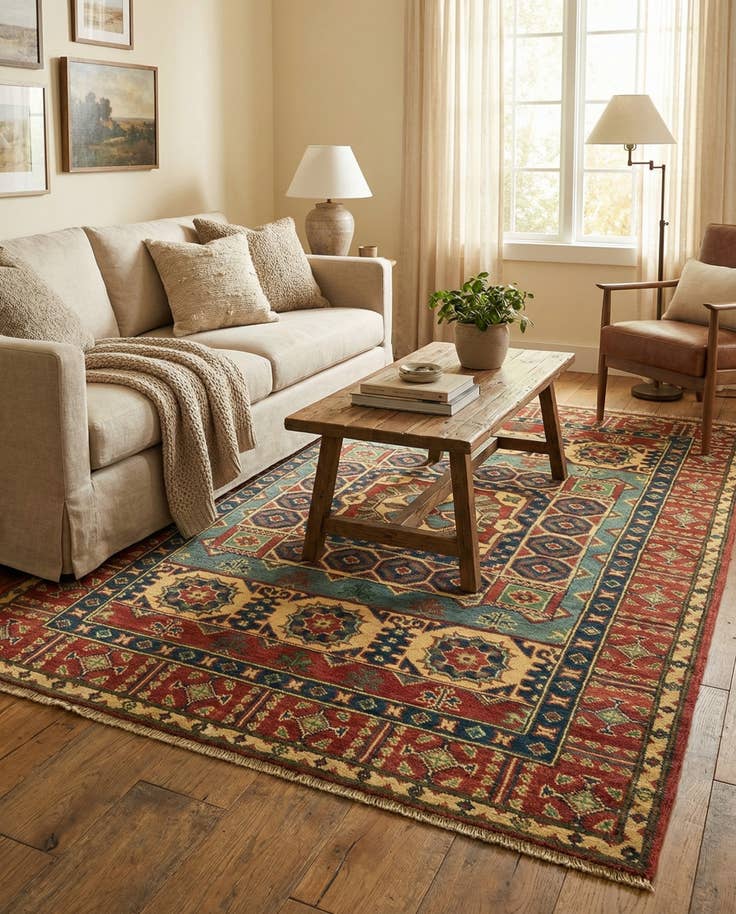Detail image of 4' x 5' 8 Hand Knotted Kazak Rug