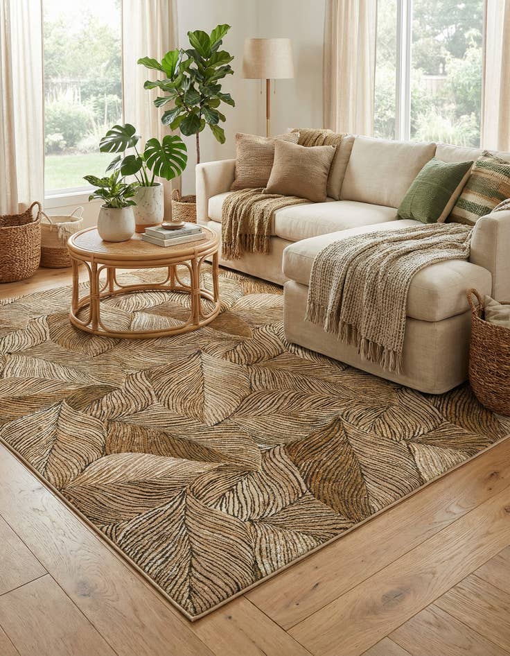 Detail image of  7' 10 x 10'  Washable Botanical Indoor / Outdoor Rug