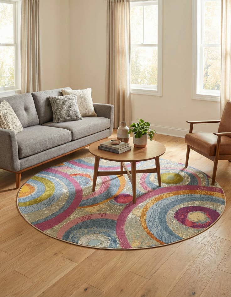 Detail image of  5' x 5'  Washable Modern Indoor / Outdoor Round Rug