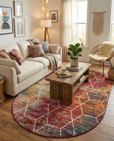  5' 3 x 8' Lattice Frieze Oval Rug