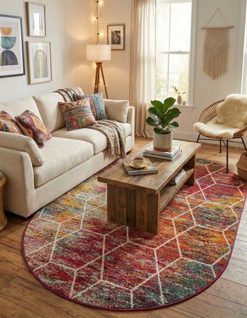 5' 3 x 8' Lattice Frieze Oval Rug
