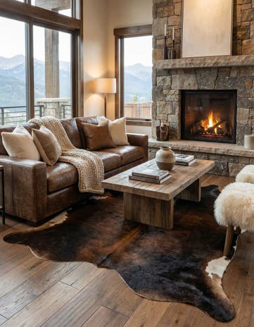 5' 9 x 6' 6 Cowhide Leather Rug