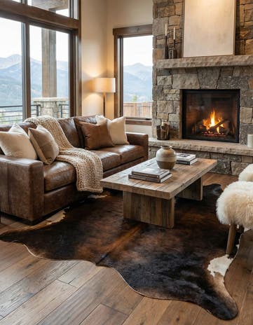 5' 9 x 6' 6 Cowhide Leather Rug