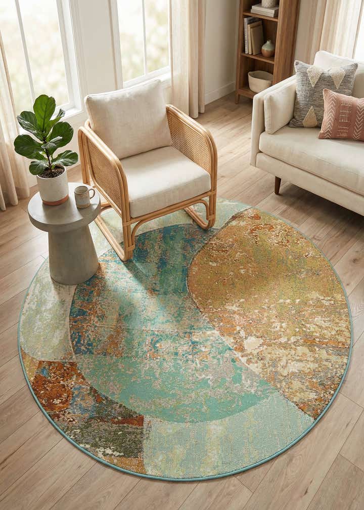 5' 3 x 5' 3 Easy-Clean Modern Indoor / Outdoor Round Rug