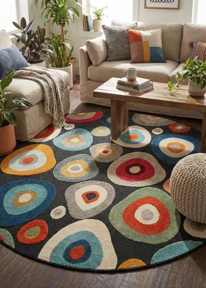 7' 10 x 7' 10 Easy-Clean Casablanca Indoor / Outdoor Round Rug