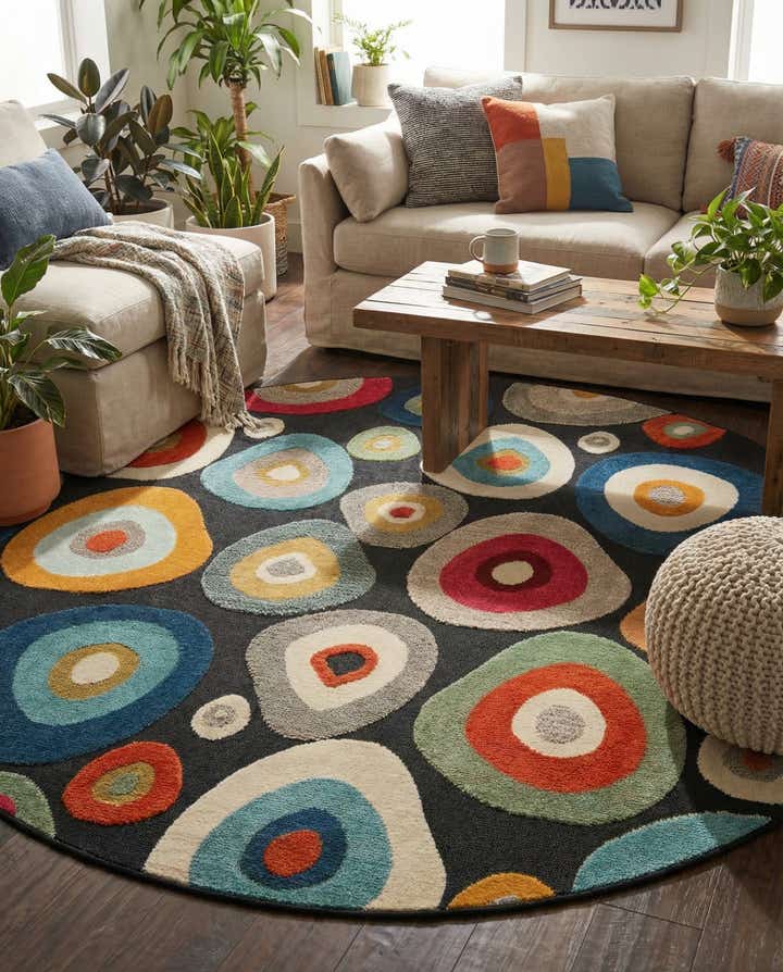 7' 10 x 7' 10 Easy-Clean Casablanca Indoor / Outdoor Round Rug