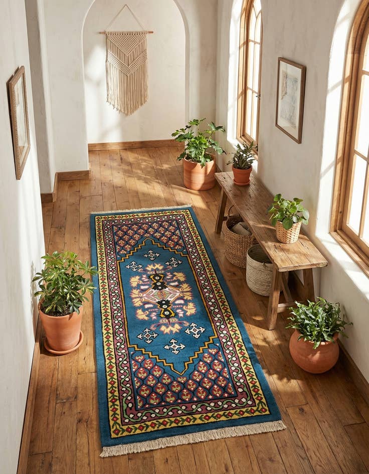 Detail image of 2' 6 x 5'  Hand Knotted Moroccan Wool Runner Rug