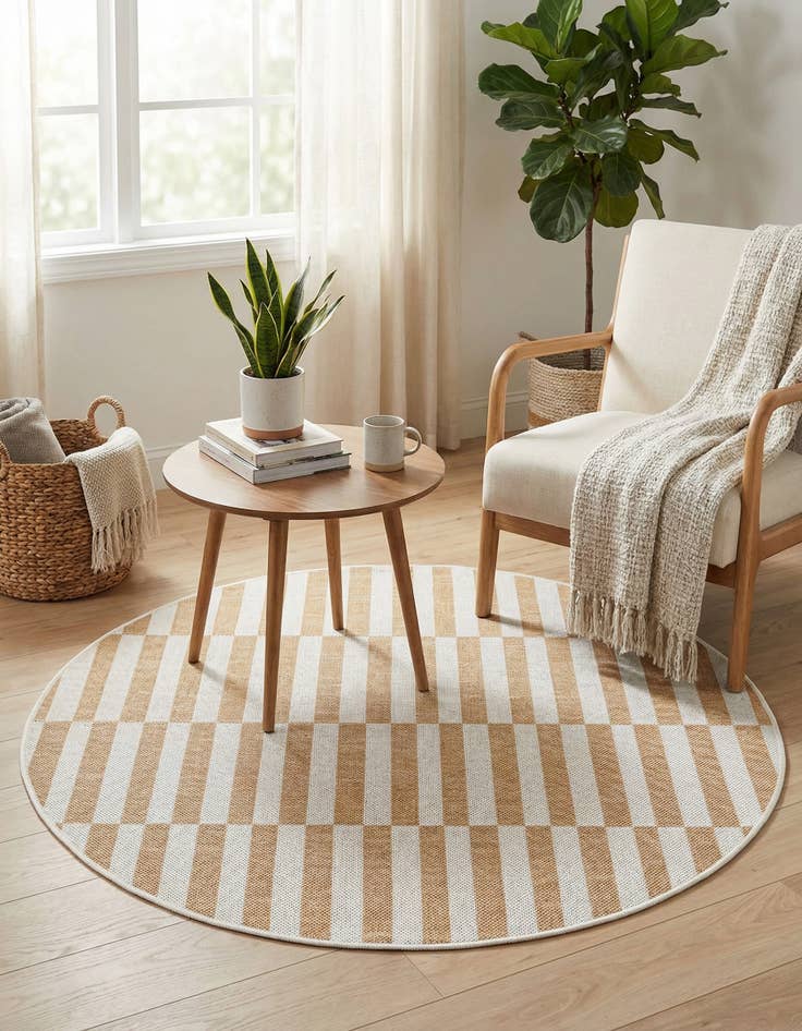 Detail image of  4' x 4'  Washable Ribbon Indoor / Outdoor Round Rug