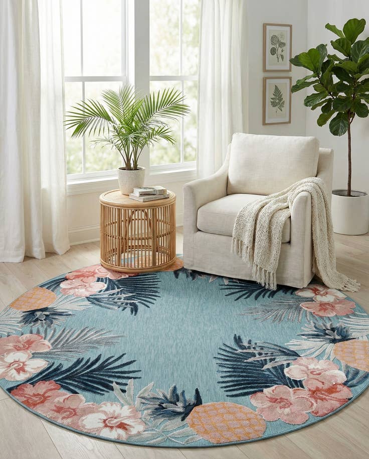Detail image of 8' 2 x 8' 2 Easy-Clean Botanical Indoor / Outdoor Round Rug