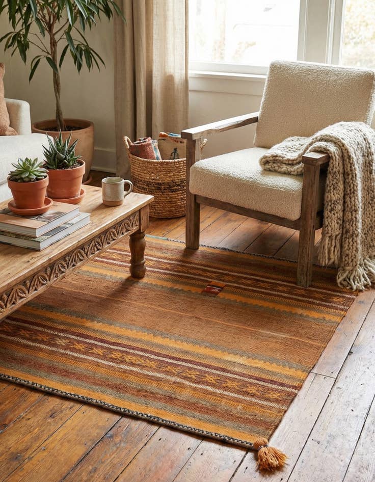 Detail image of 3' 5 x 3' 7  Hand Woven Kilim Fars Wool Square Rug