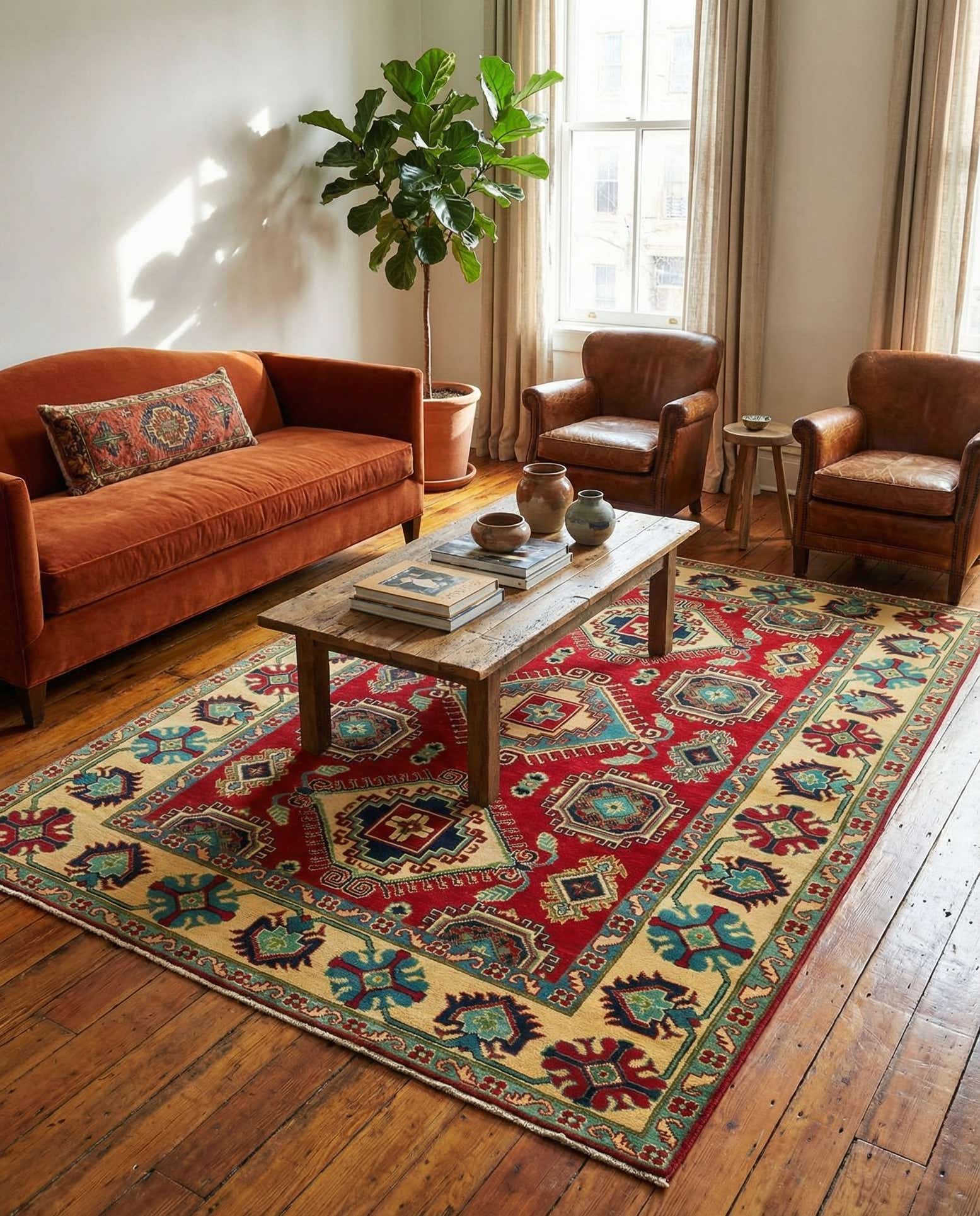 5' 8 x 8' 3 Hand Knotted Kazak Rug