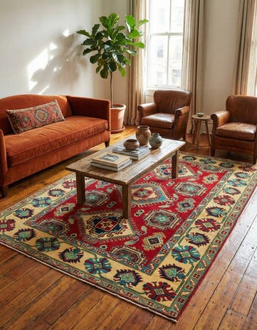 5' 8 x 8' 3 Hand Knotted Kazak Rug