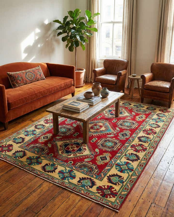 5' 8 x 8' 3 Hand Knotted Kazak Rug