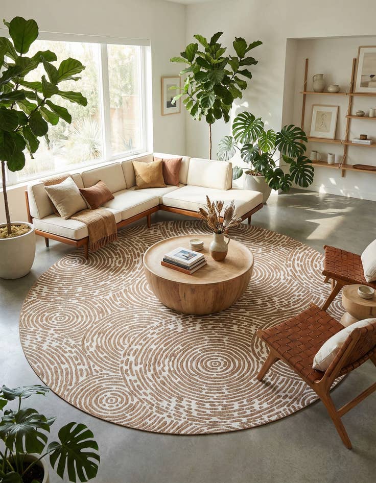 Detail image of  13' x 13'  Washable Modern Indoor / Outdoor Round Rug