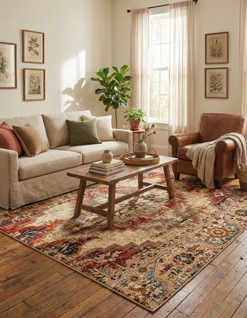 Burgundy Beige Saturn Square Rug