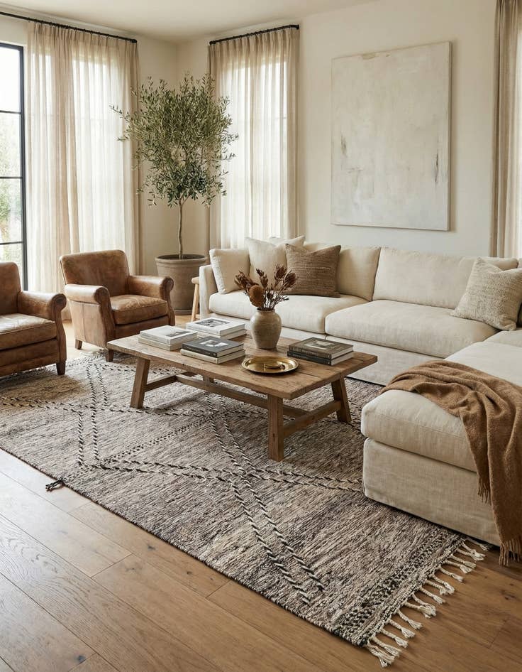 Detail image of 6' 7 x 10'  Hand Knotted Moroccan Wool Rug