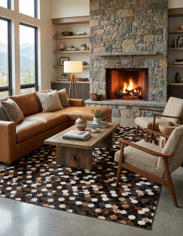 5' 1 x 8' 1 Cowhide Leather Rug