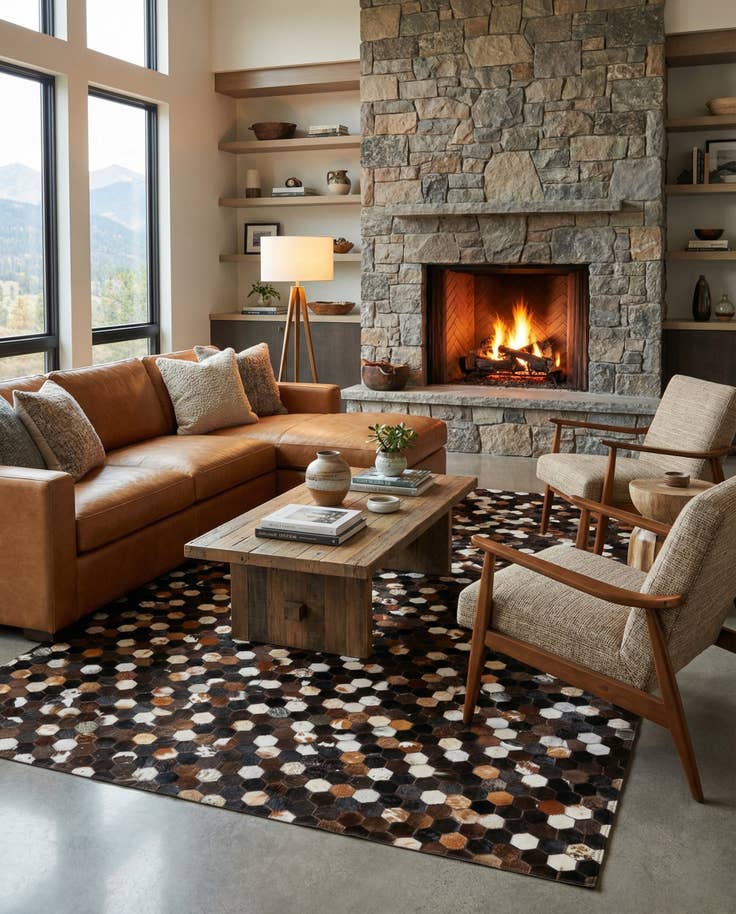 Detail image of 5' 1 x 8' 1 Cowhide Leather Rug