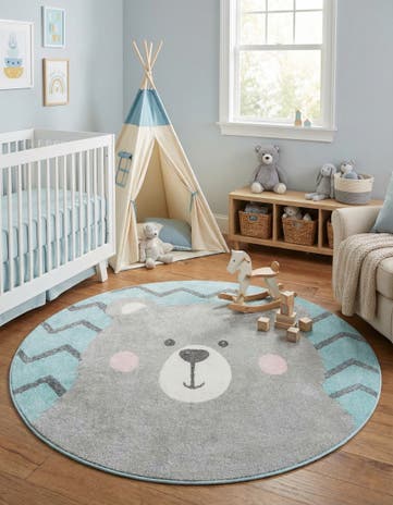 5' 3 x 5' 3 Bear Whimsy Kids Round Rug