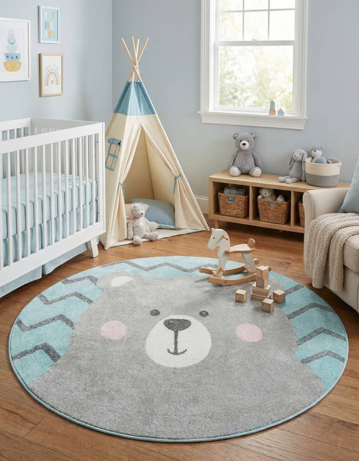 Detail image of  5' 3 x 5' 3 Bear Whimsy Kids Round Rug