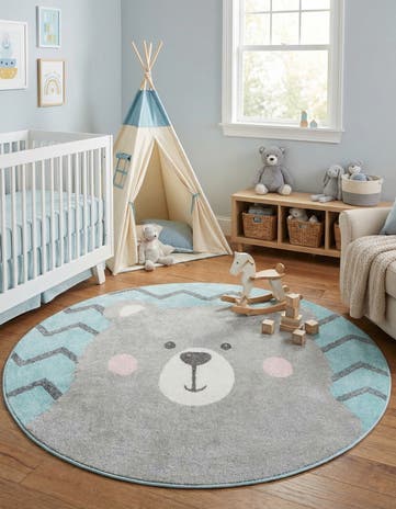5' 3 x 5' 3 Bear Whimsy Kids Round Rug