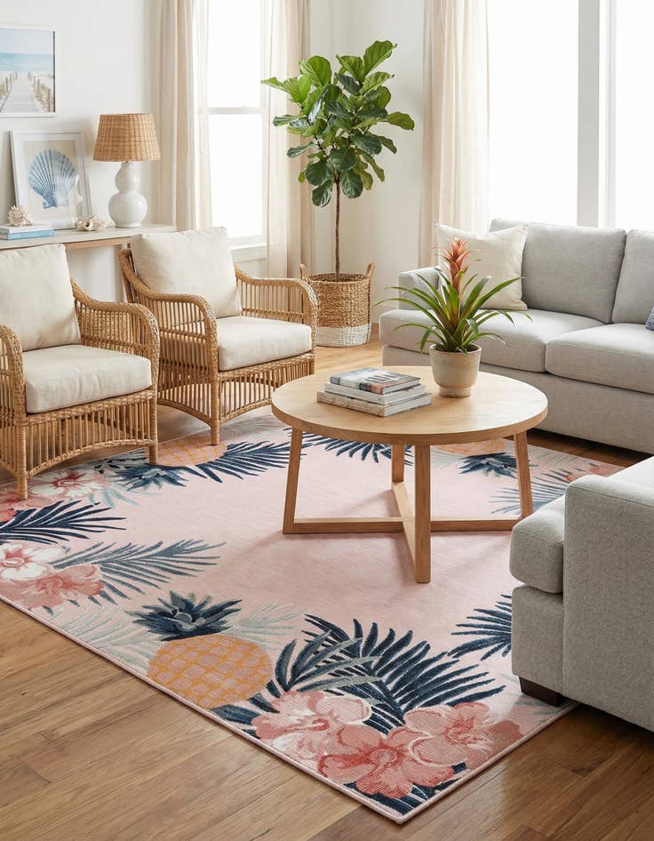 Detail image of  8' 2 x 8' 2  Washable Botanical Indoor / Outdoor Square Rug