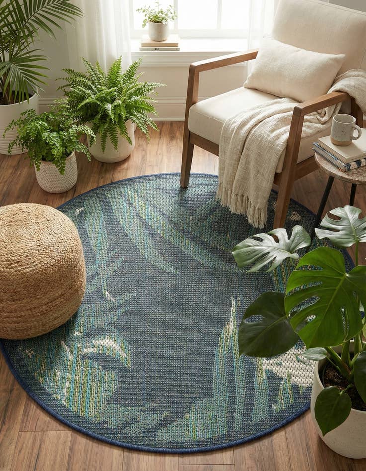Detail image of 3' 3 x 3' 3  Washable Baja Indoor / Outdoor Round Rug