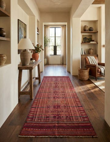 4' 9 x 13' 7 Hand Woven Kilim Fars Wool Runner Rug