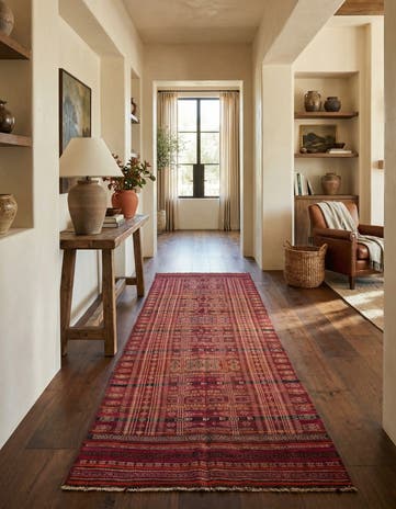 4' 9 x 13' 7 Hand Woven Kilim Fars Wool Runner Rug